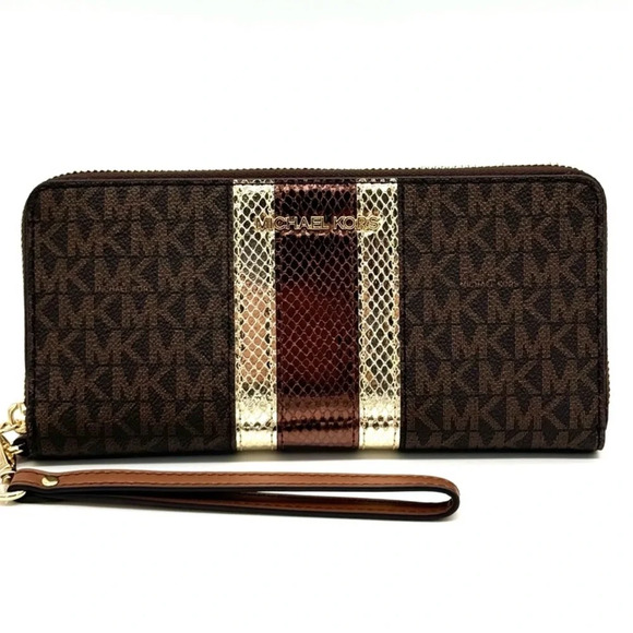 Michael Kors Large Continental Wallet Wristlet Brown Multi